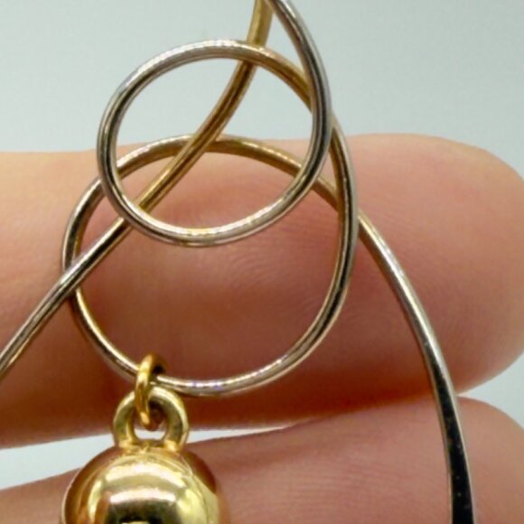 Gold Silver Tricolor Dangle Drop Statement Earrings Abstract Twisted Wire Hoop - Picture 9 of 13